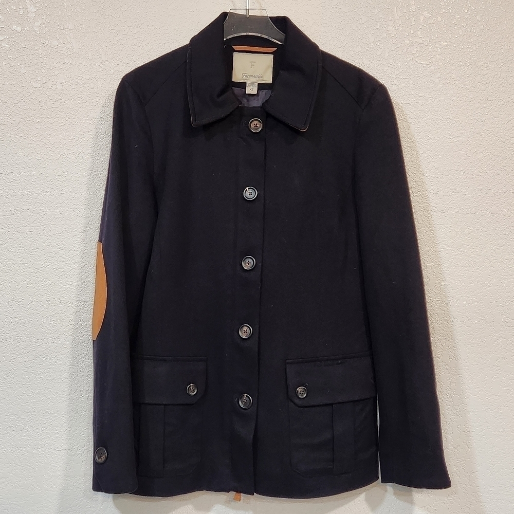 Faconnable Women’s Black/Tan Wool & Goatskin Leather Jacket Top Size S